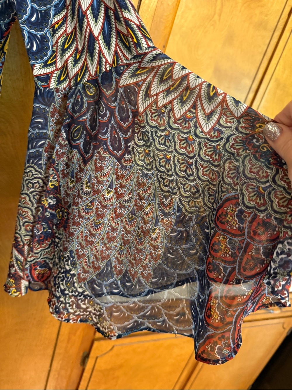 MSK Multicolor Printed Bell-Sleeve Tunic Dress — Blue, Red, Yellow, Cream - Picture 4 of 4